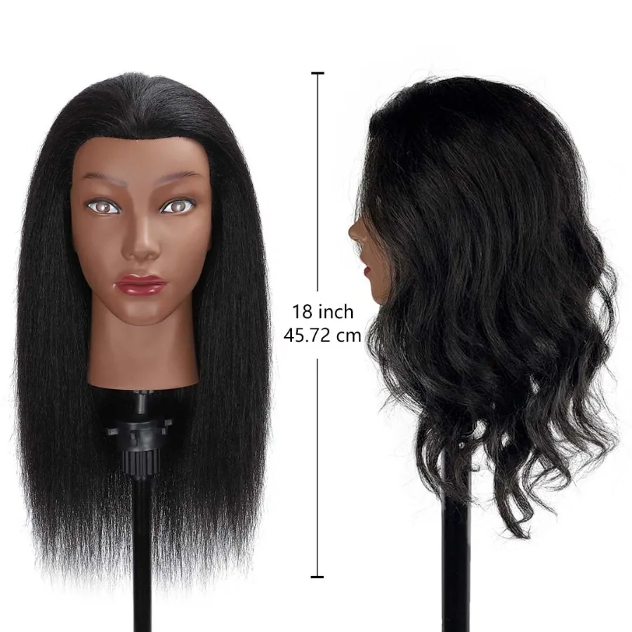 18 رأس عارضة أزياء مع 100 شعر بشري حقيقي لتدريب التجميل وممارسة تصفيف الشعر تتضمن حامل ثلاثي القوائم قابل للتعديل