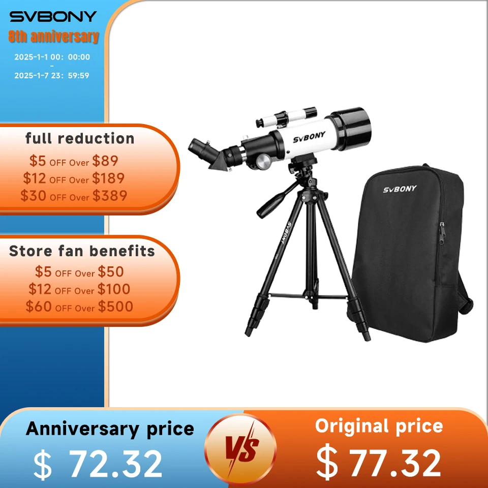 SVBONY SV501P 60mm/70mm Set Astronomical Telescope, Gift for Beginners and Kids, 400 Focal Length, for Planetary and Moon