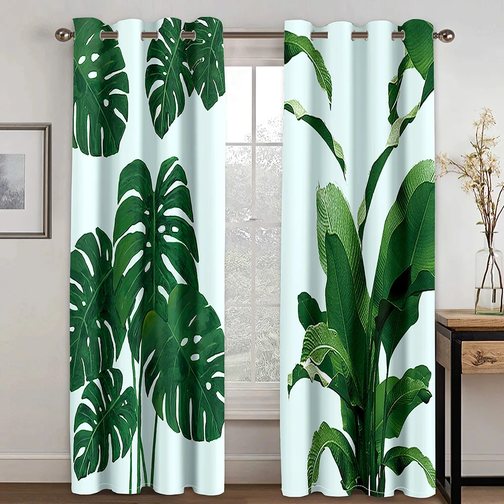 Elegant Tropical Abalone Leaf Print Curtain for Home Decor GrommetTop Window Treatment for Bedroom Office Kitchen Windows Gift