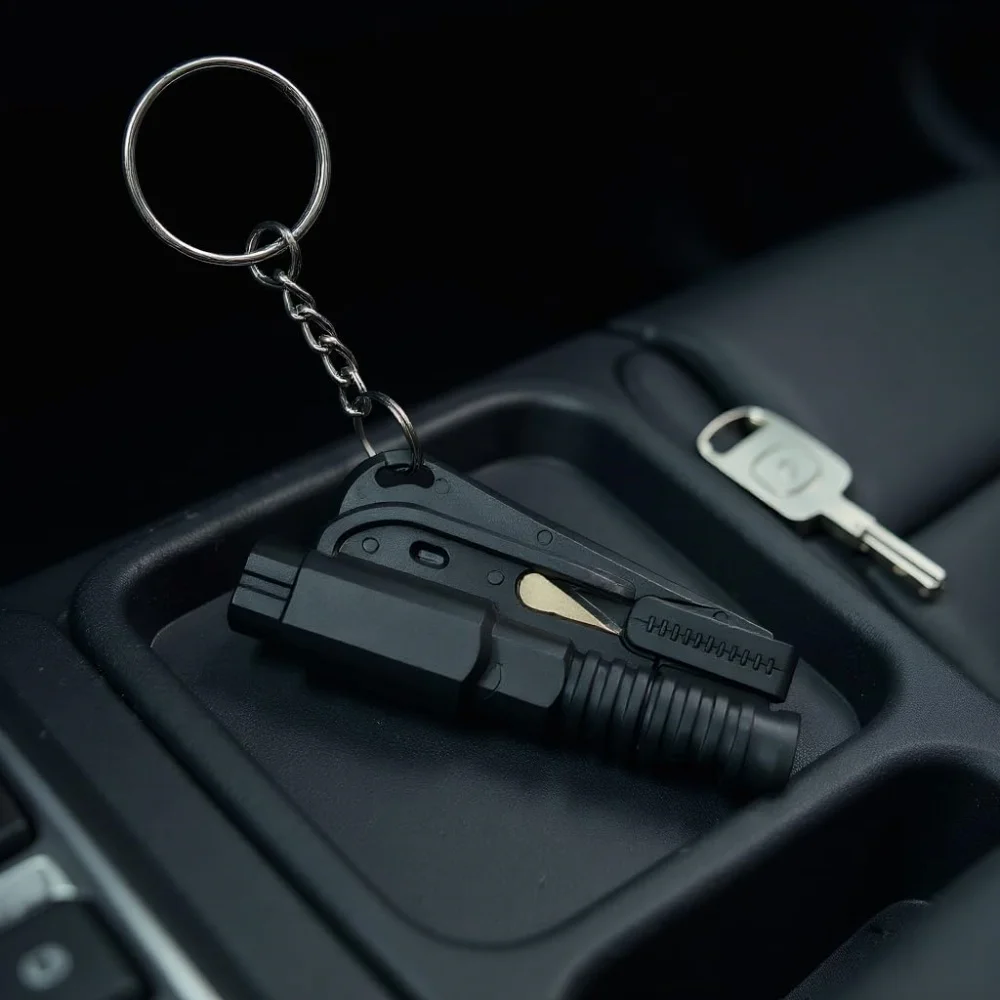 

Car Window Breaker Tool Keychain,3 in 1 Glass Breaker and Seatbelt Cutter & Survival Whistle, Tool Applicable to All Cars (black)