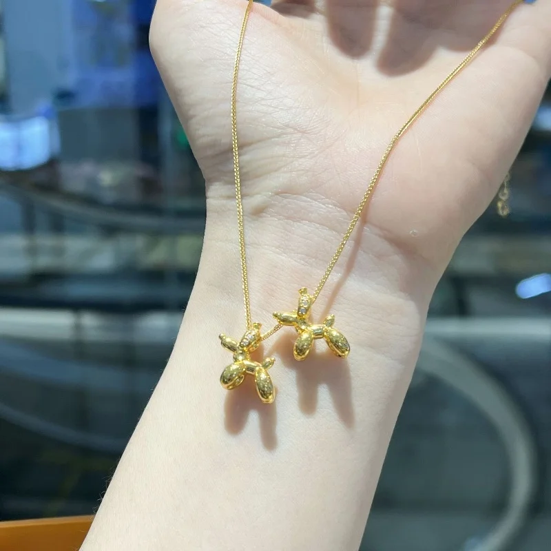 SMILE Real 18K gold balloon dog pendant Au750 inlaid with moissanite animal pendant exquisite jewelry birthday gift D0175