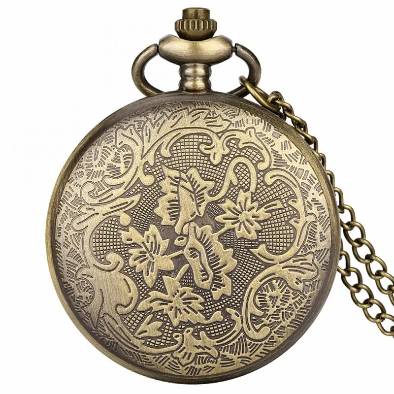 Bronze Vintage Ancient Dragon Design Quartz Pocket Watch Steampunk Analógico FOB Pocket Chain Presente Homens Mulheres Colar Pingente Relógio