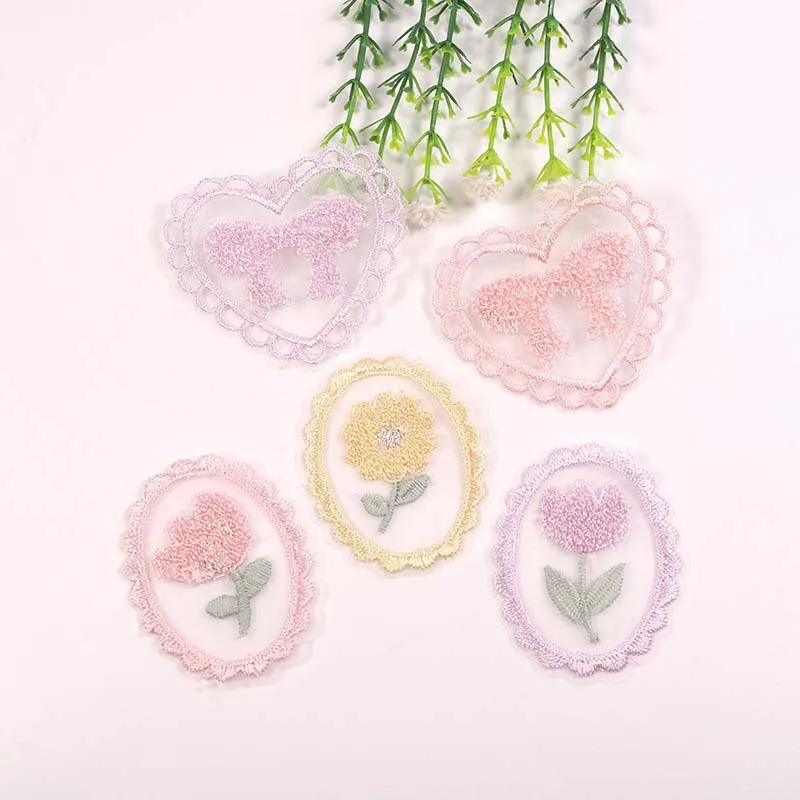 15PCS Clothing Embellishment Trims Summer Mosquito Net Repair Patches Versatile Mesh Oval Floral Hand-Embroidered Appliqué
