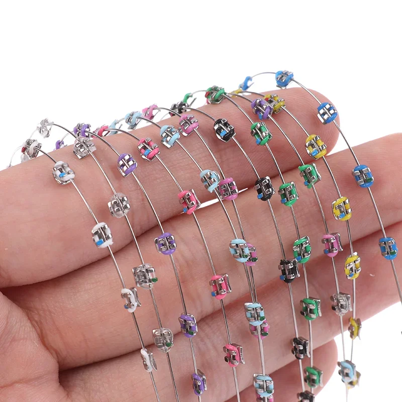 2Pcs Fashion Split Type Mini Colorful Brackets Fake Braces Without Hook Temporary Tooth Decoration Metal Bracket Dental Tool