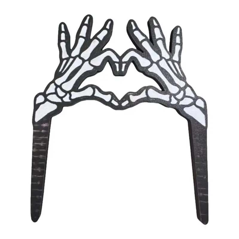 Śmieszne drewniane znaczniki roślin ręka z czaszką kołki sadzarki ozdobne do doniczek miłość gest znak sadzarki Halloween przyjęcie świąteczne znak