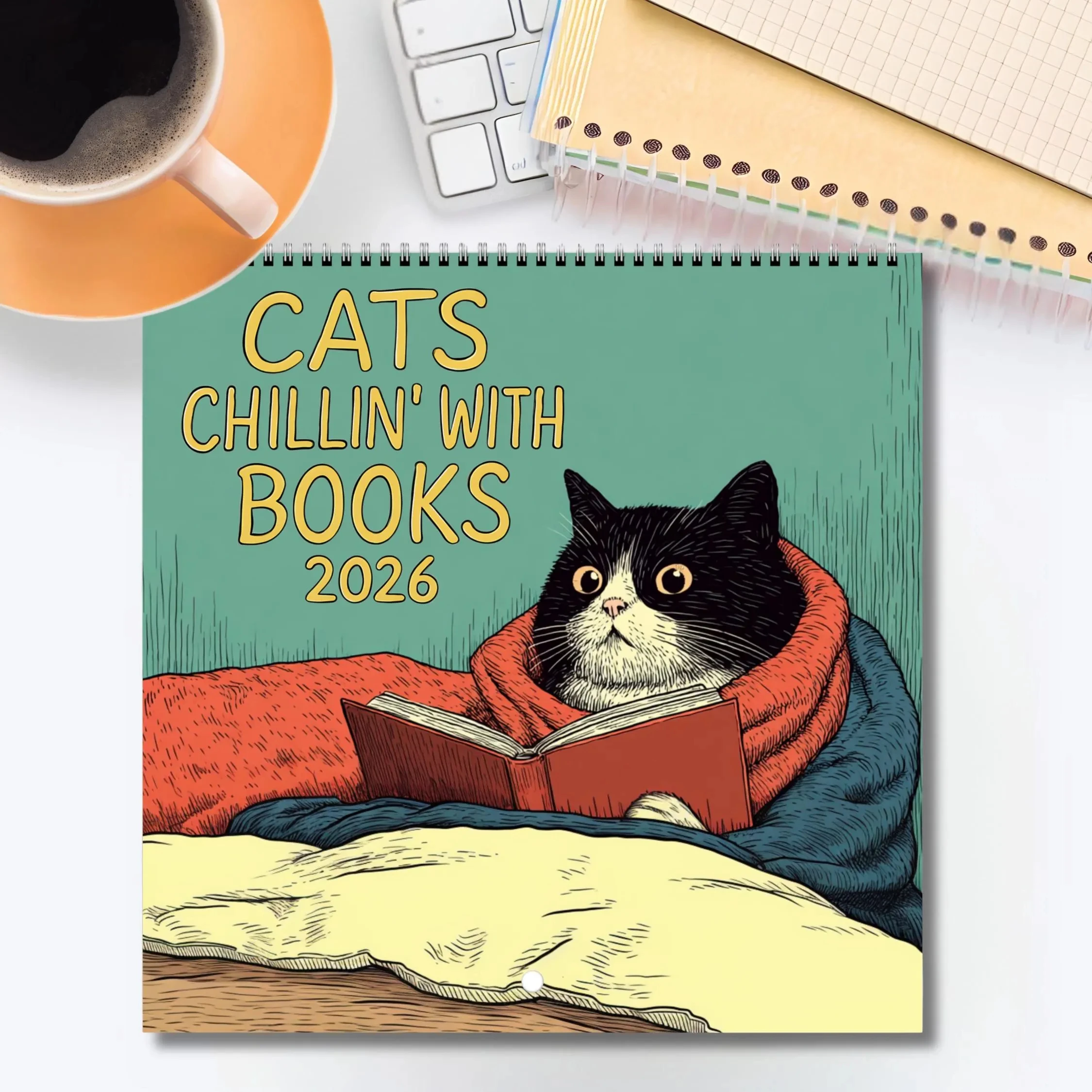 

Cats Chillin' with Books 2026 Cat Calendar Cat-themed Monthly Hilarious Wall Calendar Perfect Christmas New Year Gift Home Decor
