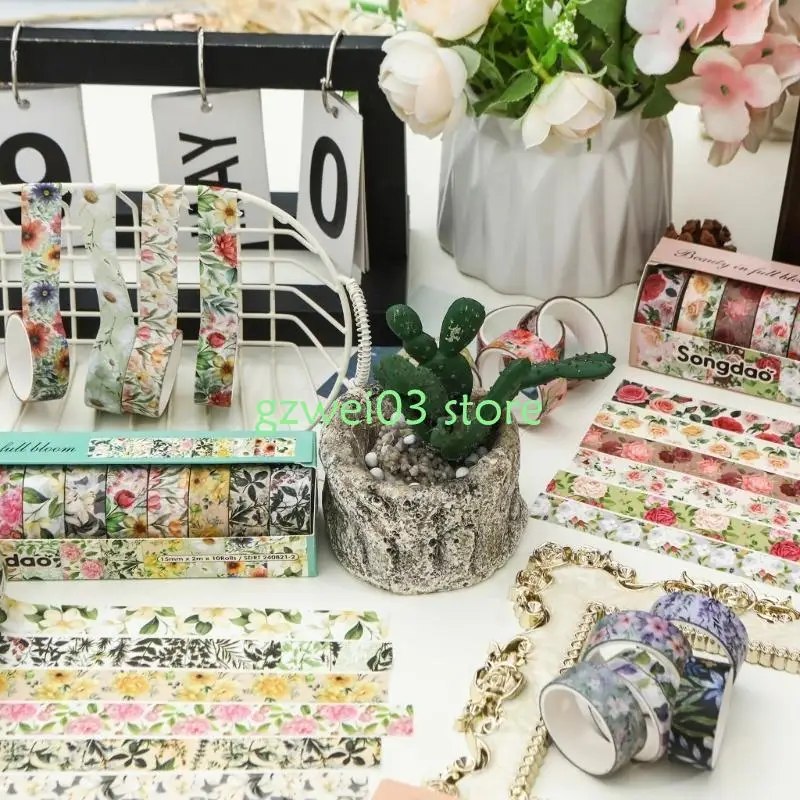 Y8AC 10PCS Vintage Flower Pattern Tape ScrapBooking Decorative Tape для скрапбукинга