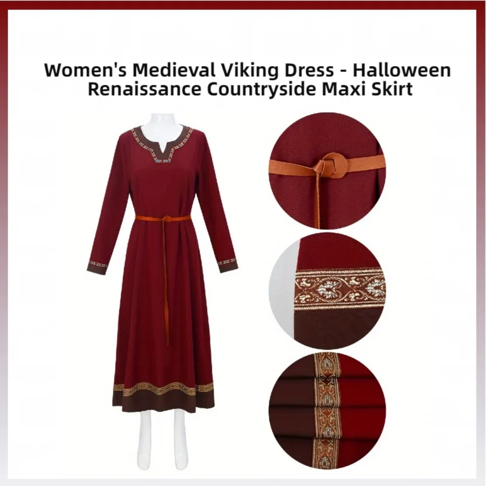 

Женское средневековое платье викингов — макси-юбка в стиле Ренессанс на Хэллоуин, эластичное платье в стиле бохо для косплея в стиле бохо с 4 направлениями