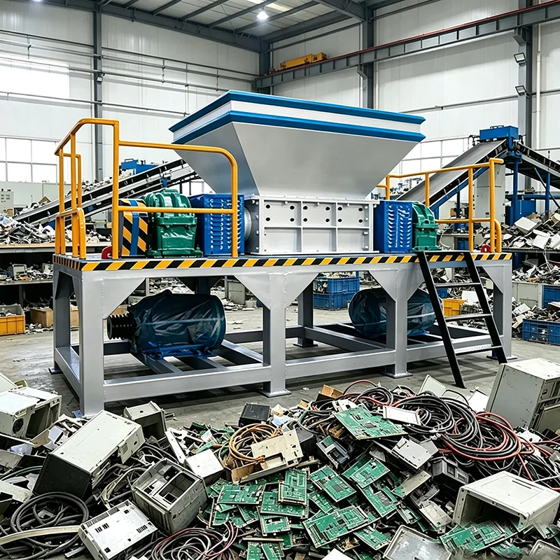 Twin Shaft Multi Waste Industrial Shredder Plastic Wood Metal Cardboard Shredding Equipment
