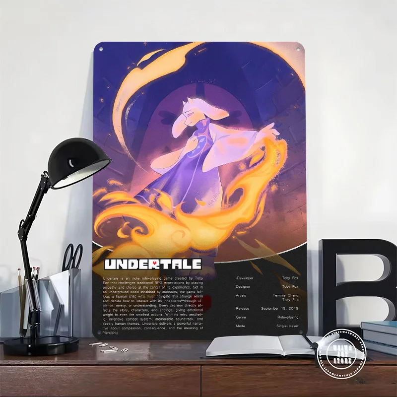 Undertale Toriel With Fire Printing Poster Customized Retro Wall Art Vintage Metal Signs for Mancave Decoration Aesthetic House