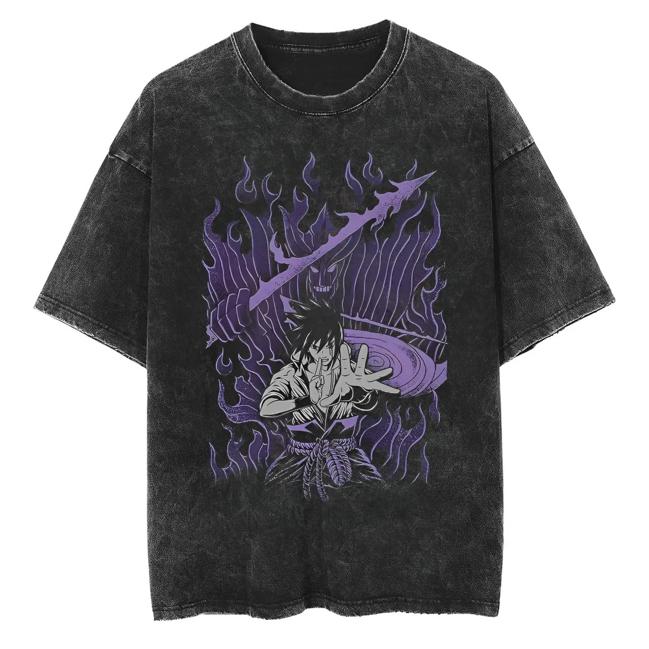 Sasuke Uchiha T Shirt Naruto Men Acid Wash Purple Susanoo Anime Graphic Cotton Streetwear Manga Mangekyo Sharingan Vintage Tee