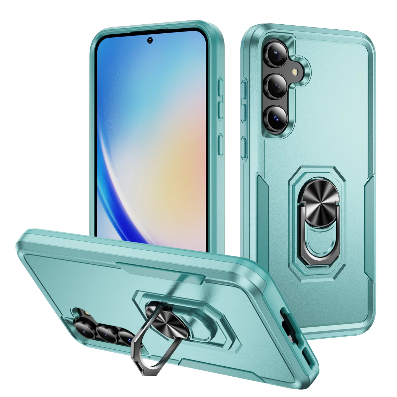 Armor Phone Case For Samsung Galaxy S24 S22 S21 S23 Ultra Plus A55 A15 A35 5G A54 A14 A53 A05S With Ring Holder Shockproof Cover