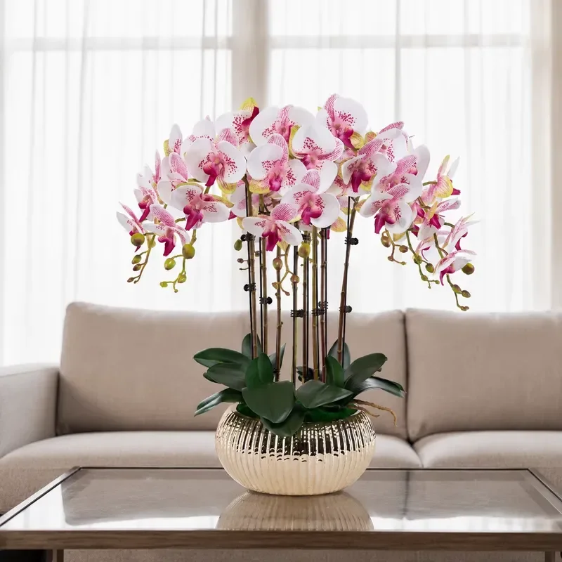 63cm Artificial Phalaenopsis Orchid in Luxury Vase Modern PU Fake Flower Potted Plant Home Office Desk Decoration Gift Modern
