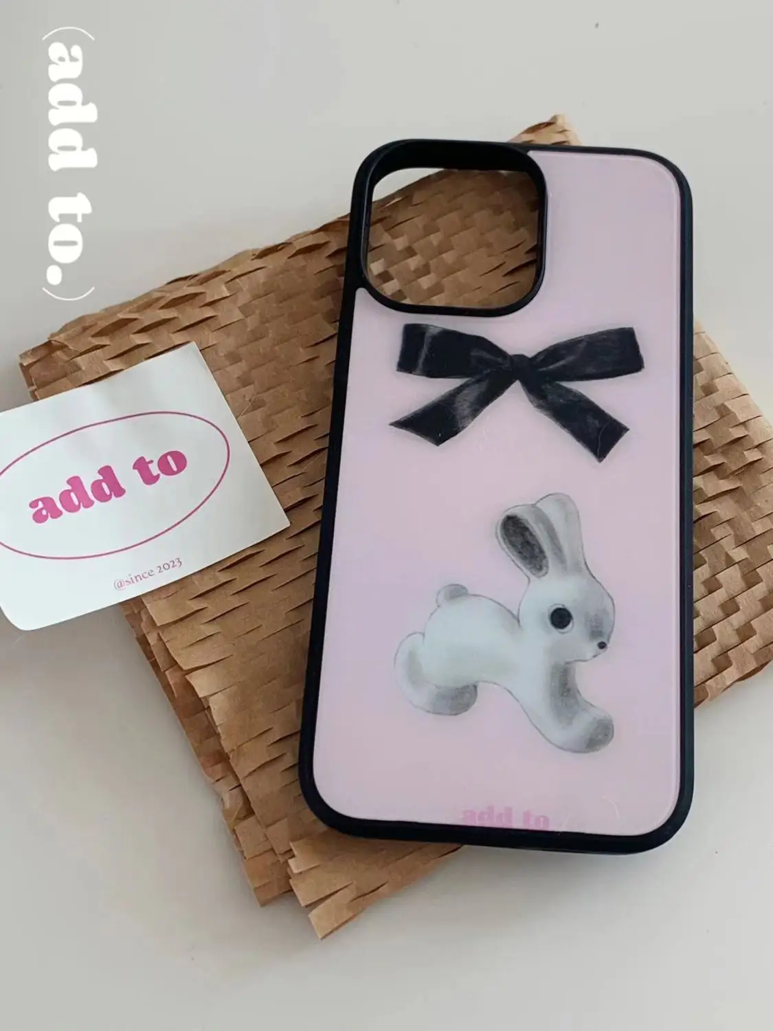 Funda de teléfono de conejo Rosa Kawaii coreano para IPhone 14 11 12 13 Pro Max, funda de teléfono de dibujos animados con lazo de moda para IPhone XR XS MAX