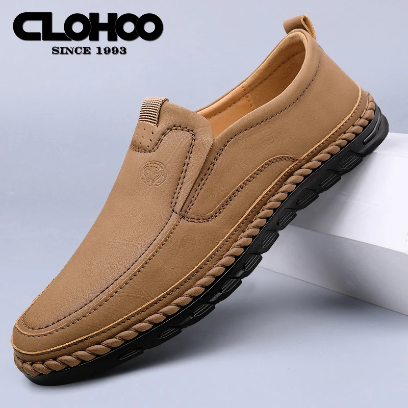 CLOHOO Handmade Shoes Breathable Casual Leather Shoes Men\'s Loafers Classic Hand Stitched Men\'s Shoes