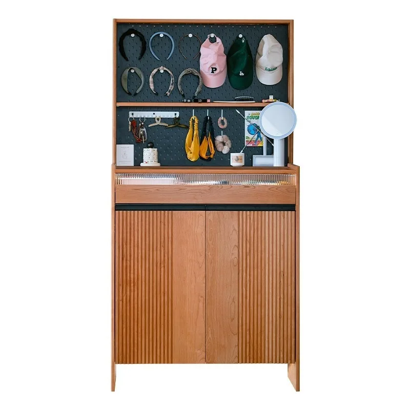 

Shoe cabinet cherry wood with hole plate storage simple double door adjustable baffle solid wood living room furniture modern