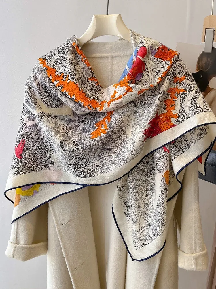 Light luxury silk and real wool scarf large square for women new style air-conditioned shawl outerwear