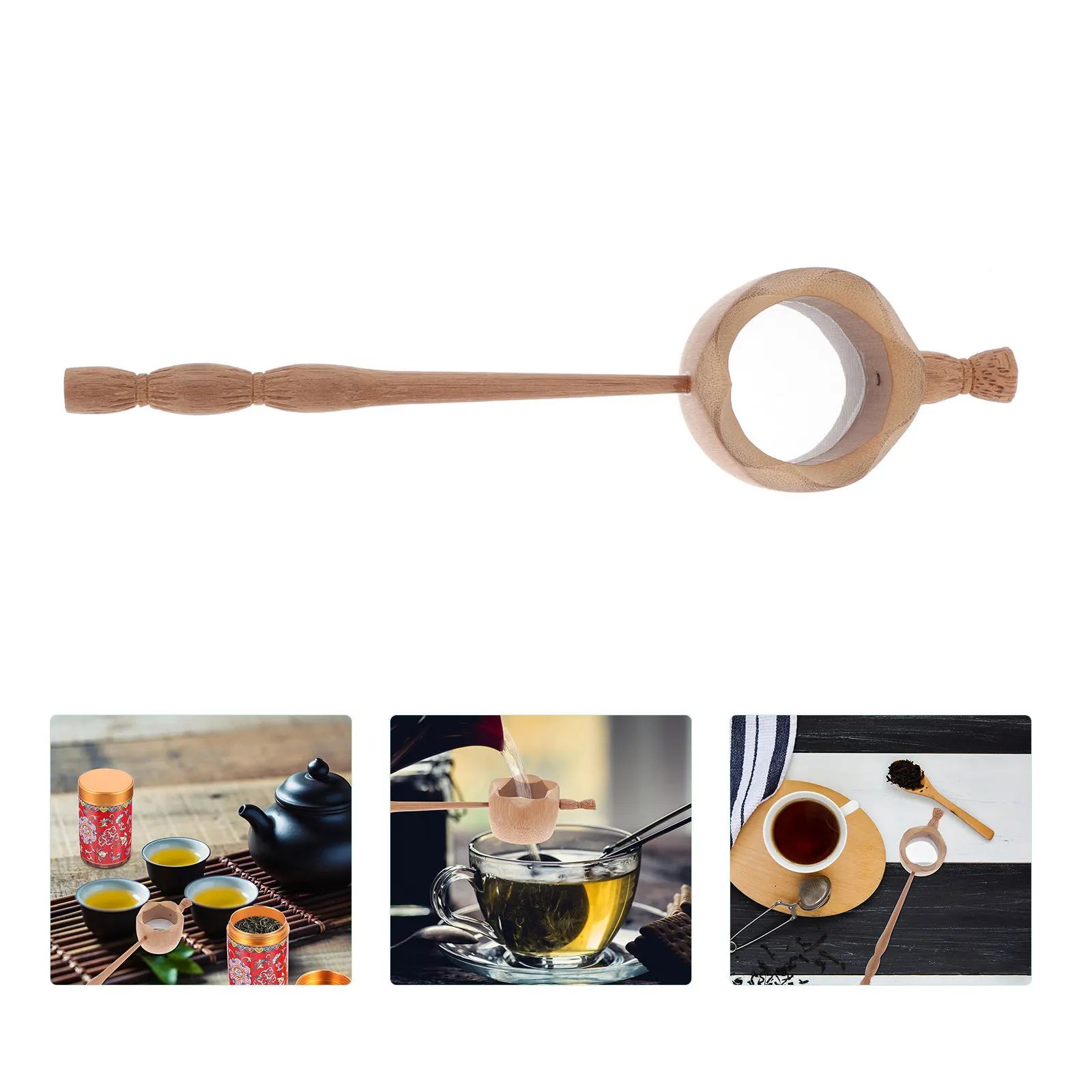 Filtro de Té Ergonómico de Bambú con Malla de Acero Inoxidable y Mango Largo para Té Chino, Verde y Oolong, Uso Doméstico