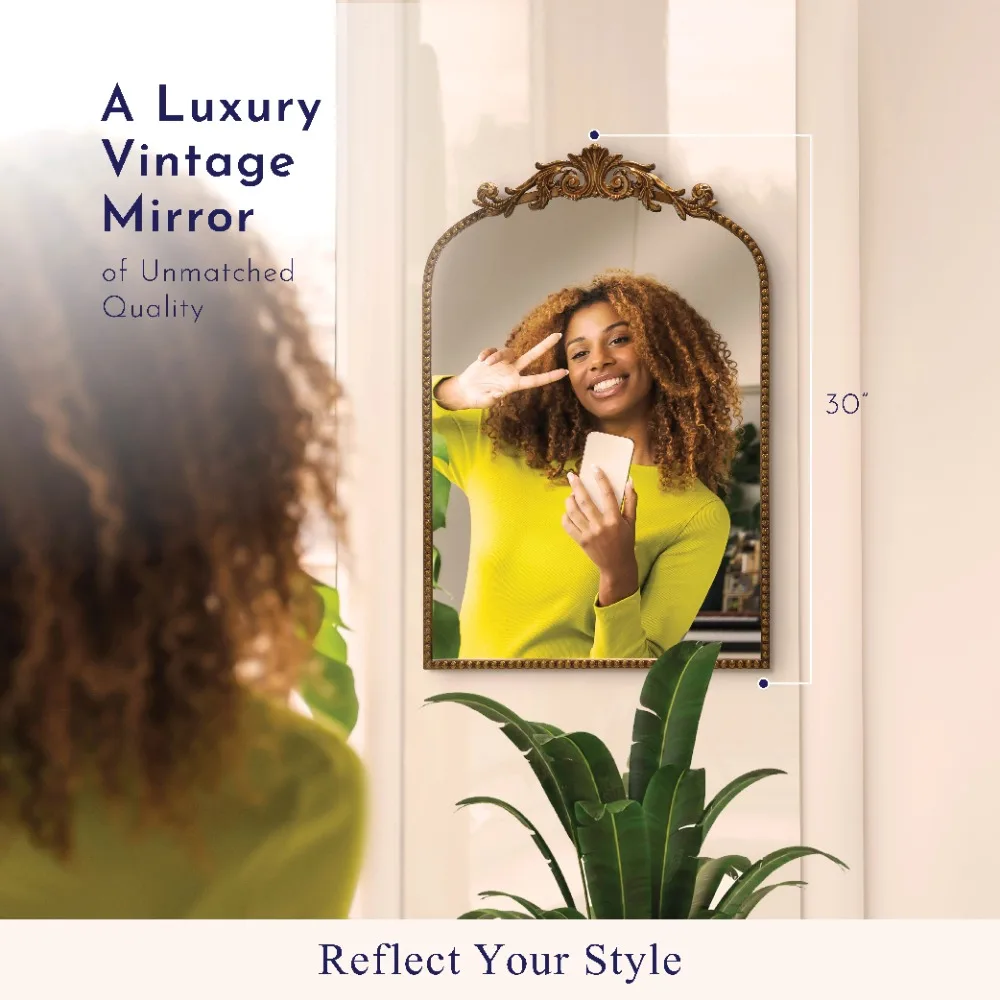 

20" x 30" Filigree Arch Metal Wall Mirror Decor in Gold