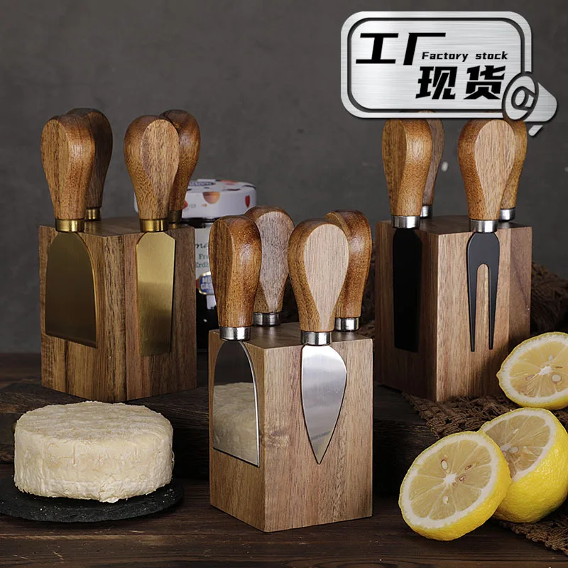 Cheese Knife and Fork Set with Magnetic Knife Block Holder Cutlery Display Stand and Storage Rack