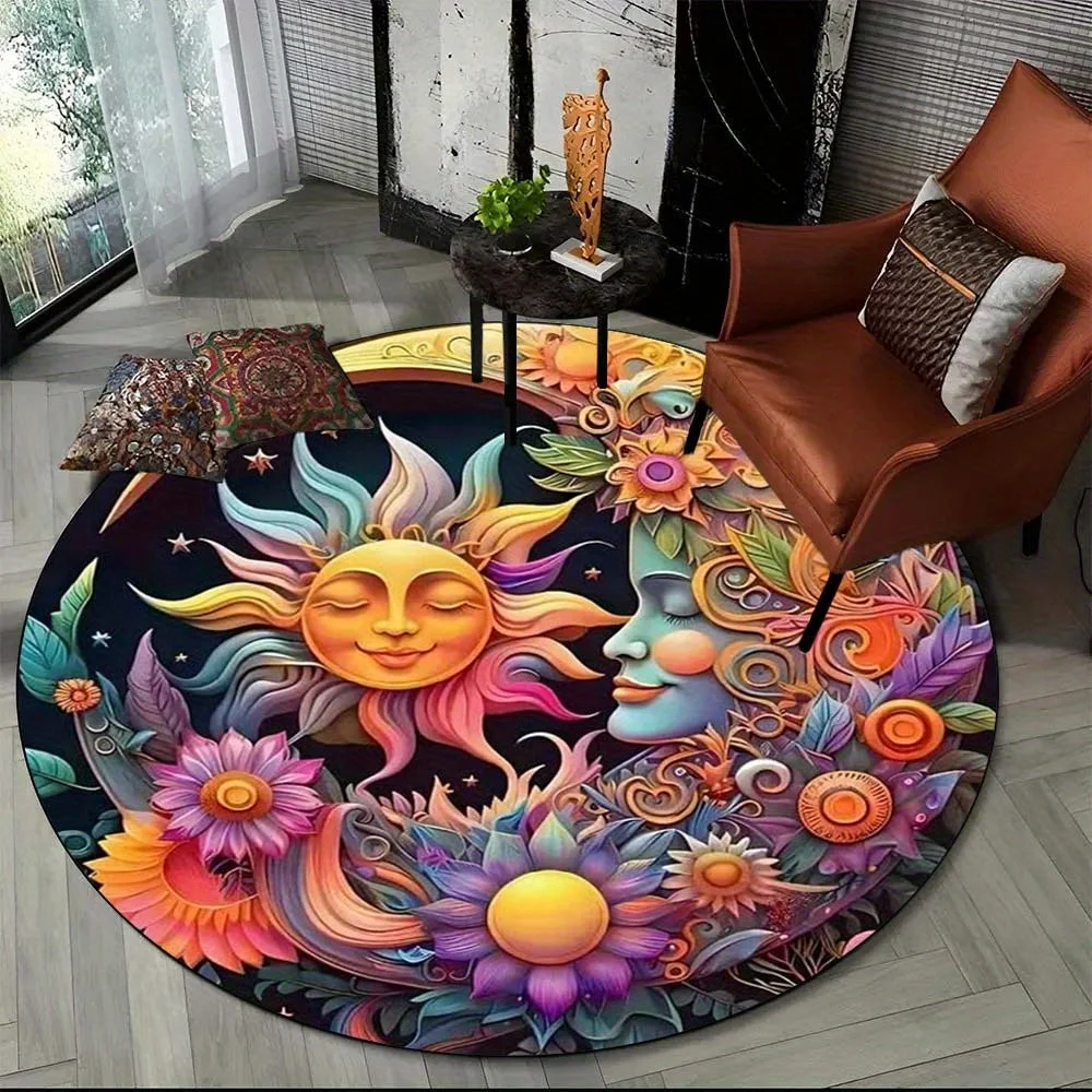 Moon Star Witchcraft Round Rugs Living Room Sofa Table Large Area Carpets Bedroom Bedside Non-slip Foot Mat Chair Mat Home Decor