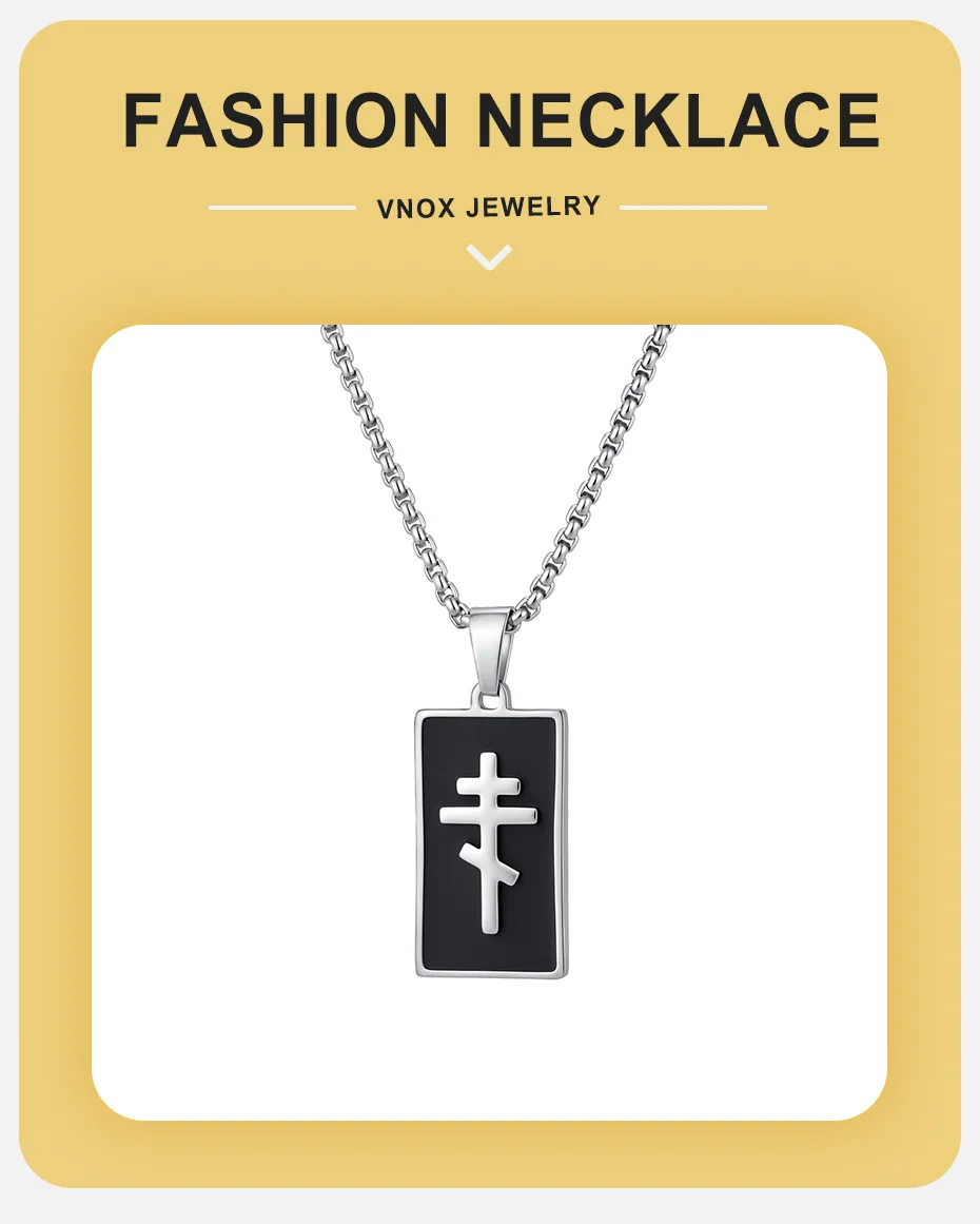 Vnox Herren Orthodoxes Kreuz Dogtag Halskette, Edelstahl Schwarz Emaillierter Religiöser Anhänger mit Kastenkette, Christliches Gebetsgeschenk für Ihn – Detail 1