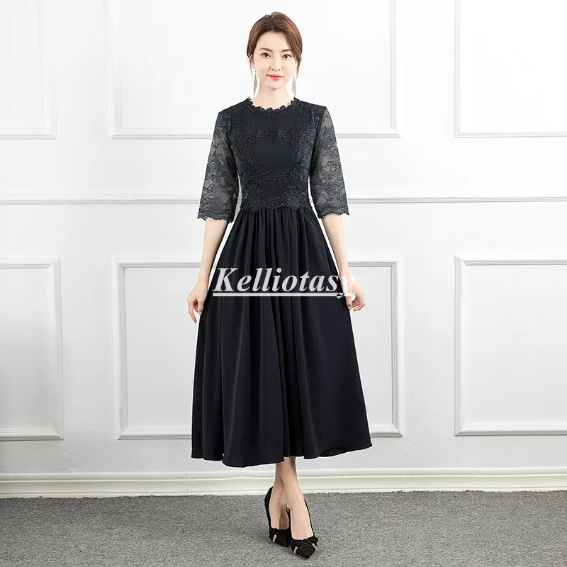 Plus Size Mother of The Bride Dress With Half Sleeves Tea Length Mother Dresses For Wedding Party