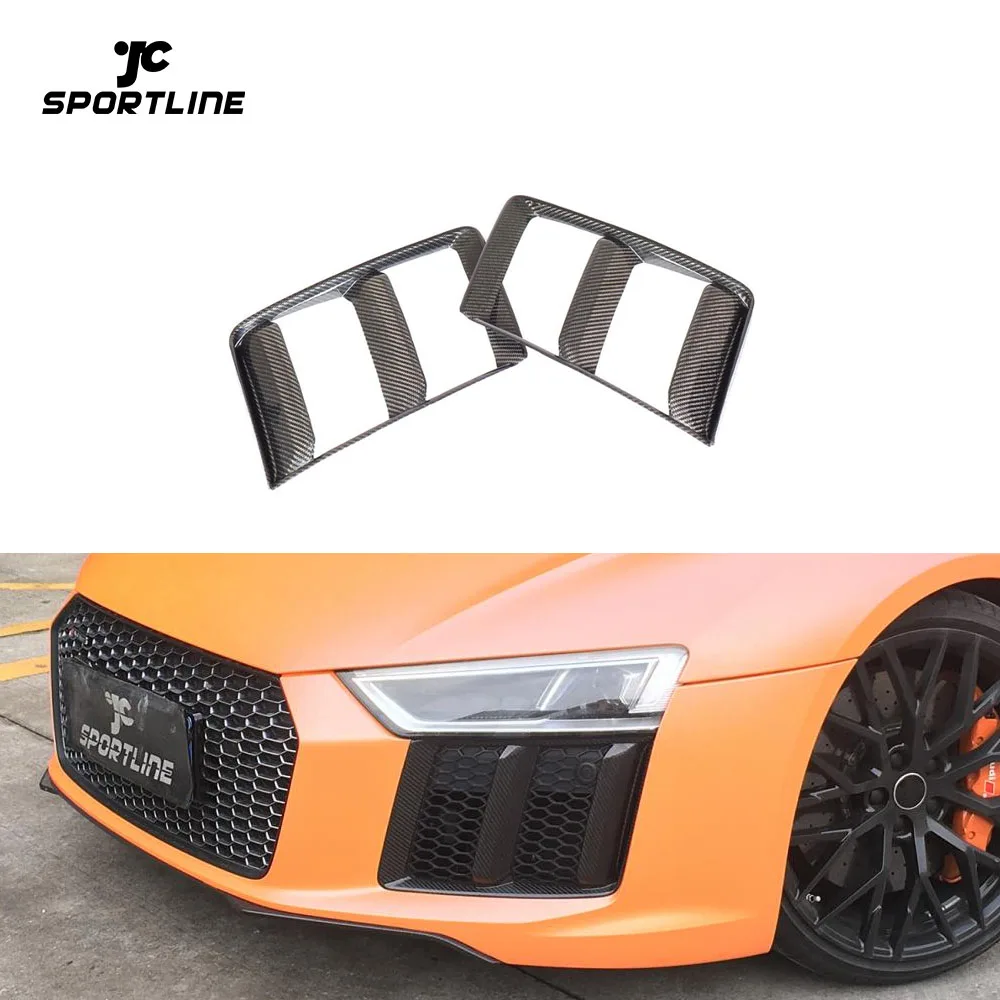 Stick-on Dry Carbon Fiber Front Bumper Fog Grill Vents Cover Side Air Vents For Audi R8 V10 Plus Coupe 2-Door 16-18
