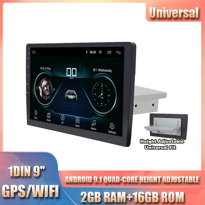 1 DIN Adjustable Android Touch Screen Quad-core RAM 2GB ROM 16GB 9