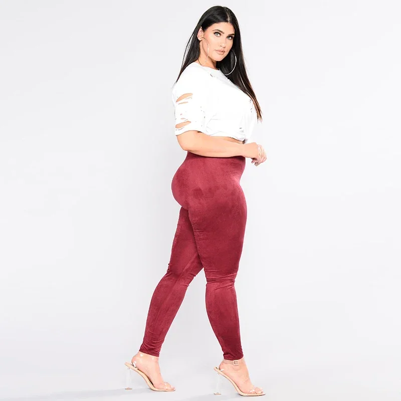 

High Waist Skinny Suede Leather Pencil Pants Women Plus Size Seamless Leggings Office Ladies Bodycon Trousers Stretch 5XL Custom