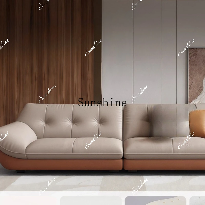 Italian minimalist leather sofa small apartment straight row modern simple three-person living roomP