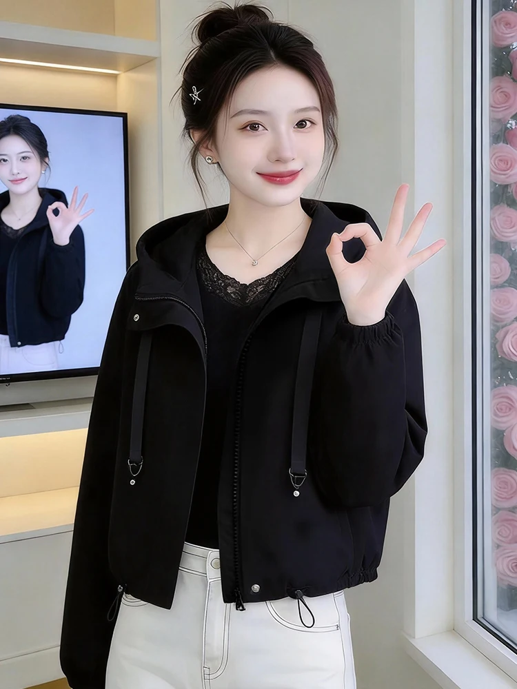 

Модная короткая женская куртка-ветровка на осень 2026 в корейском стиле, универсальная, теплая, на молнии, для повседневной носки