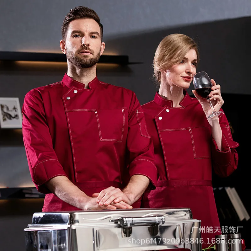 Uniforme de Chef de comedor para hombre, cafetería, restaurante, ropa de trabajo de cocina, ropa de trabajo de manga larga para hornear pasteles, otoño e invierno