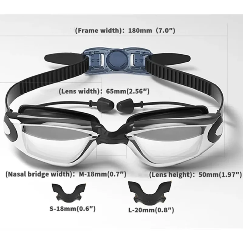 UV Protection Eyewear Professional Adult Anti-fog Swimming Goggles with Earplugs Men Women Swim Leak Proof Adjustable