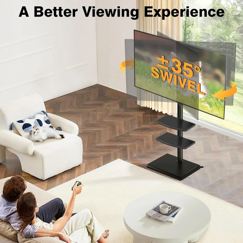 Height Adjustable TV Stand for 32-60 Inch TVs up to 88 lbs, Wood Base Mount Stand with Adjustable Height for Flat and Curved Scr