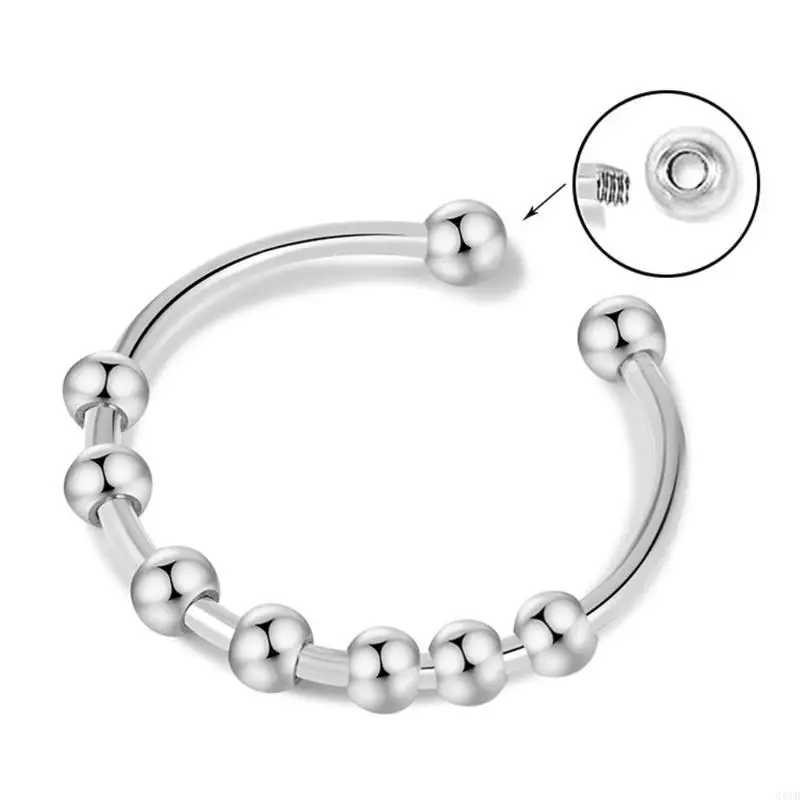 Anxiety Ring with Beads Movable Runner Ring to Relieve Anxiety Jewelry Unisex Adjustable Rotating Worry Ring