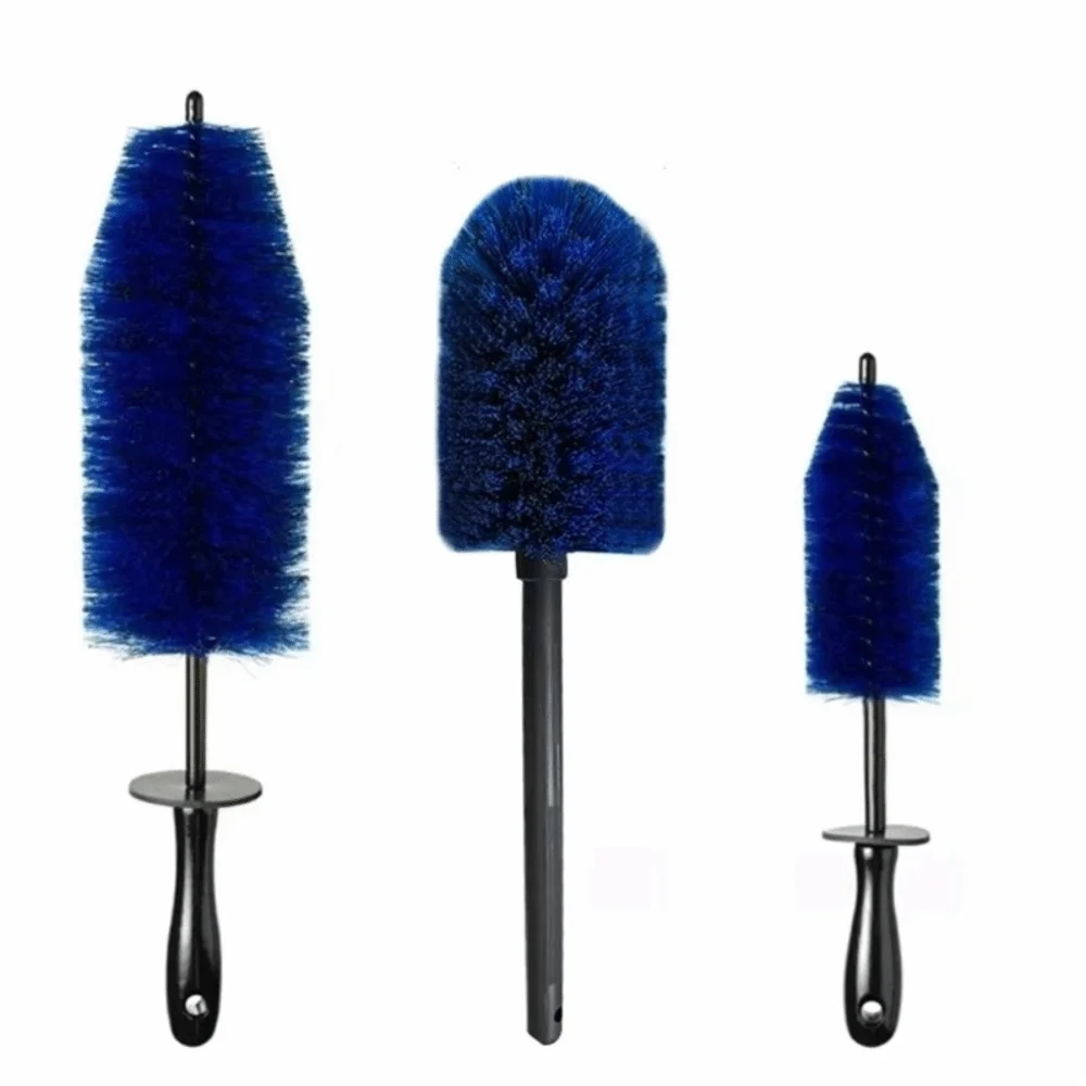 1PC Portable Long Soft Handle Car Wheel Brush Microfiber Brush Washing Tool Multifunction Cleaning Brush Blue Rim Hub Brush