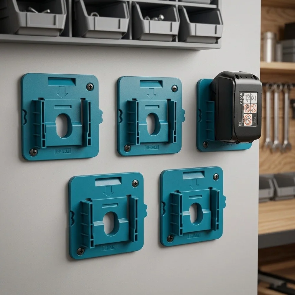 5 Pack Blue ABS Wall Mount Holder Bracket For 18V BL1860 Battery Storage Rack Organizer Tool Accessories For Workshop Garage
