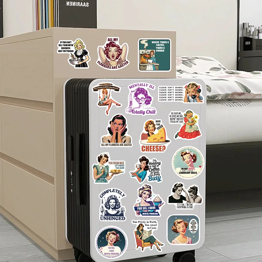 50 Stück Retro-Aufkleber mit weiblichen Zitaten für Laptop, Sammelalbum, Gepäck, Kühlschrank, Gitarre, DIY, ästhetische, wasserfeste Aufkleber – Detail 11