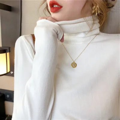 Maglione a collo alto da donna autunno inverno Slim Fit Bla strato base lavorato a maglia bianco irt Faionable Commute Sle ort Lunghezza