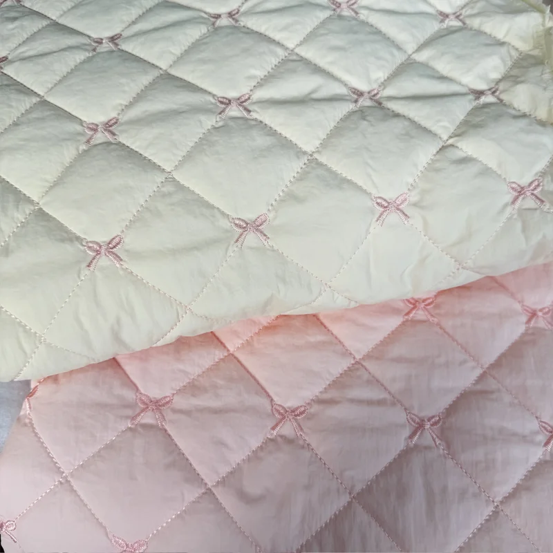 Quilted Polyester Cotton Bow Embroidery Fabric For Winter Coat Vest Cotton-padded Jacket Clothing Sewing Handmade Fabric