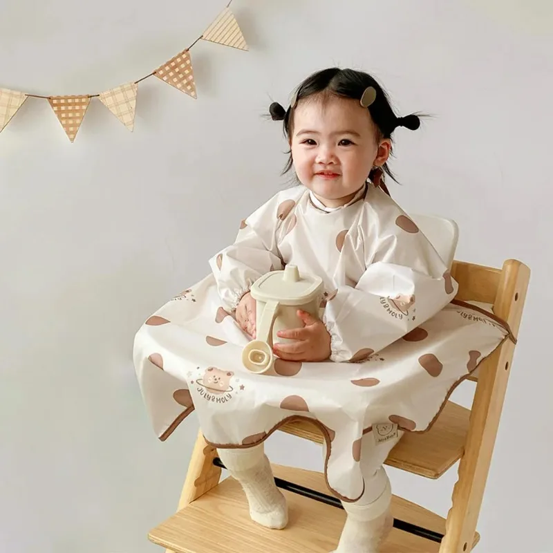 Integrated Reverse Wear Baby Bib Long Sleeve Waterproof Children Dine Apron Smock Washable Anti-dirty Coverage Bib Cute Pattern