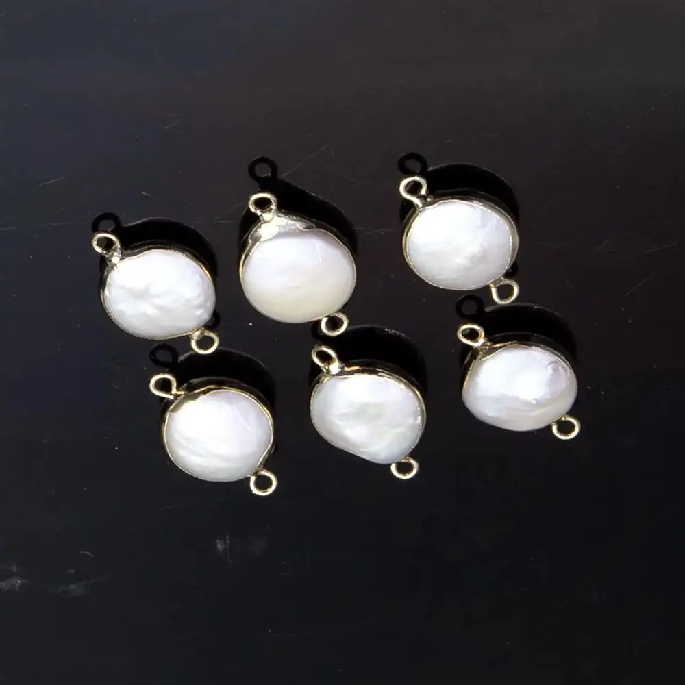 

Натуральный пресноводный жемчуг, соединитель, подвеска, подвески, ювелирные изделия, ожерелье, браслет, аксессуары, 1 шт., плоский круглый позолоченный край