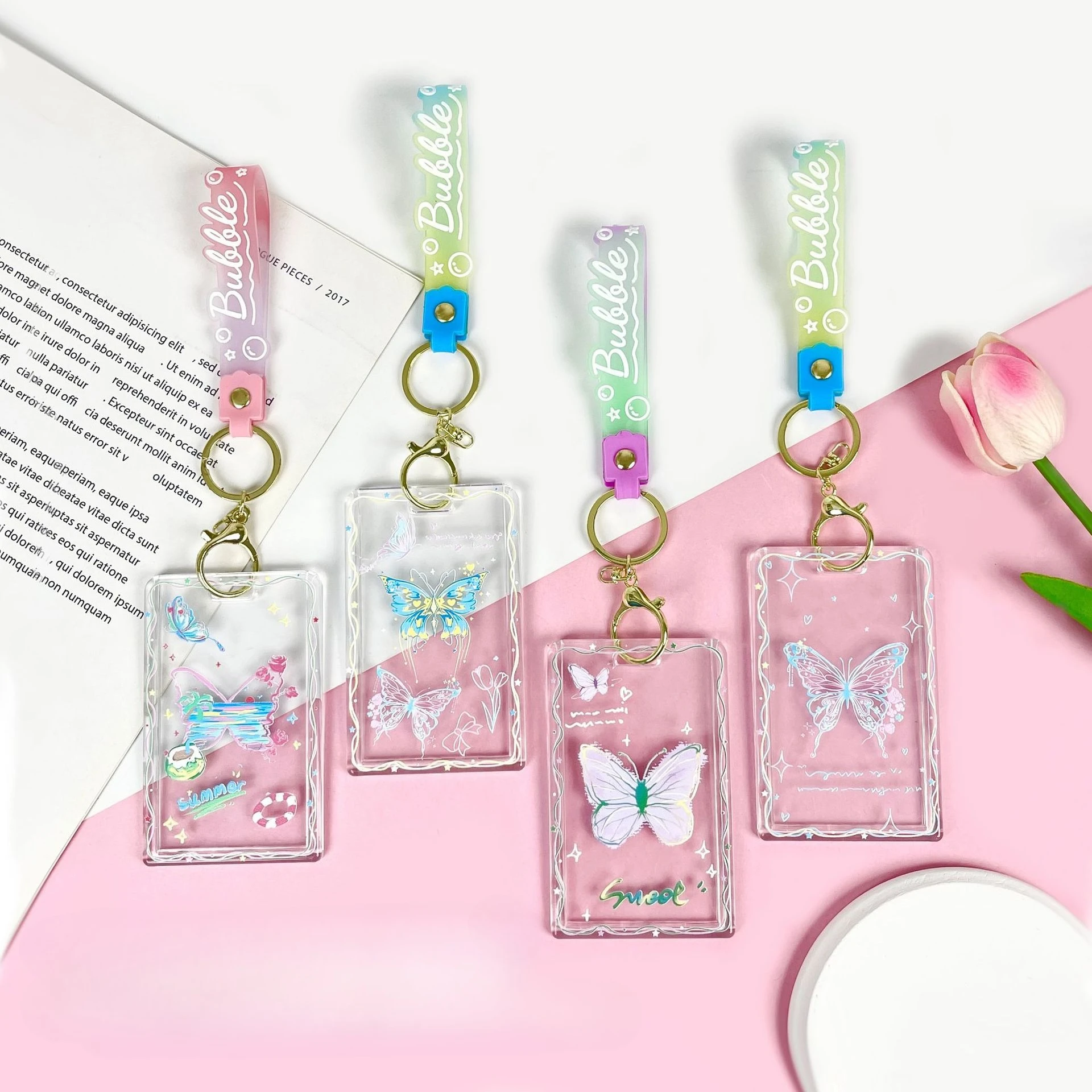 Slide Cover Transparent Card Cover Male and Female Butterfly Student Campus Bag Game Access Card Bag