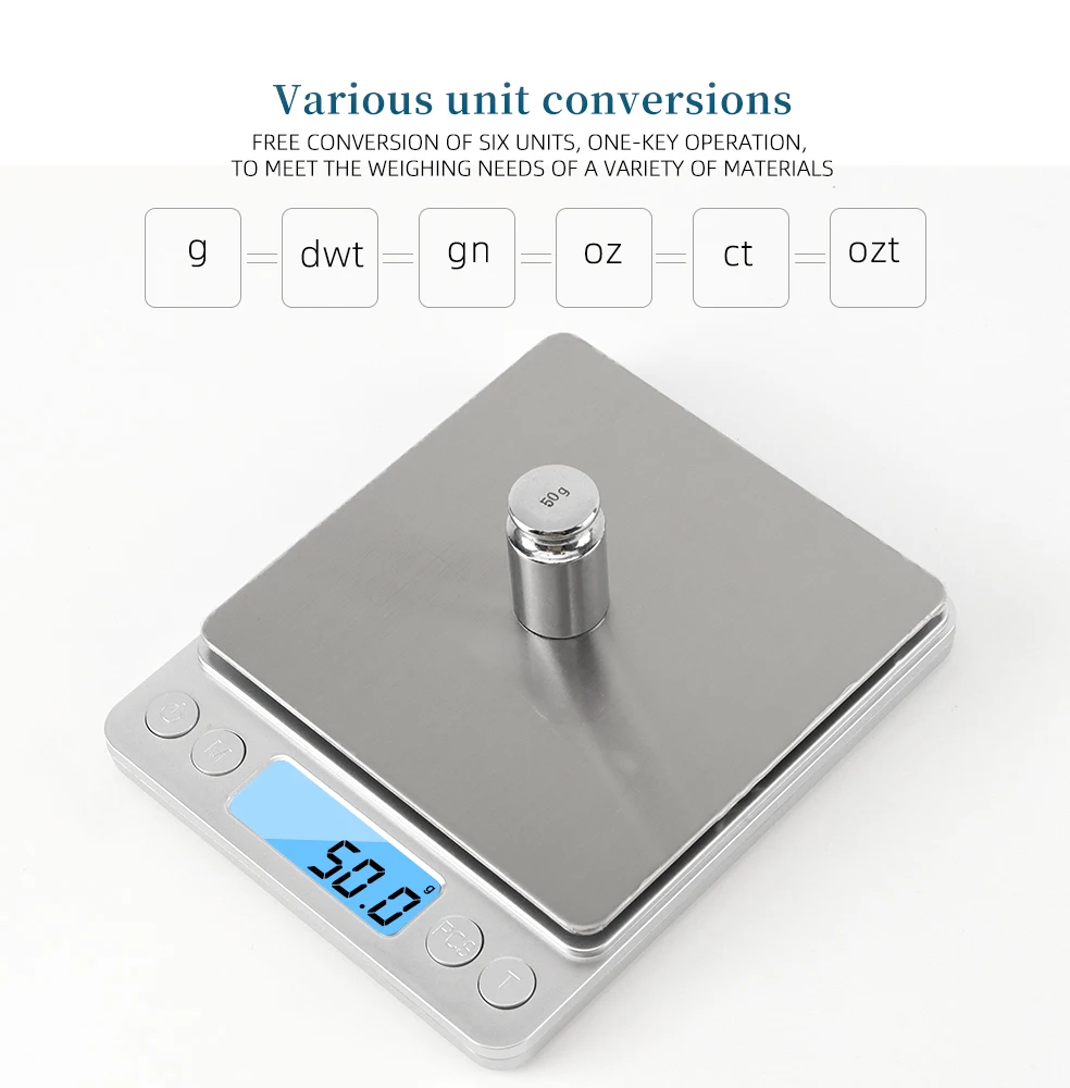 Digitale Präzisions-Küchenwaage 0,01g 500g / 3kg LCD Elektronische Waage für Lebensmittel, Diät, Schmuck, Post und Messungen – Detail 3