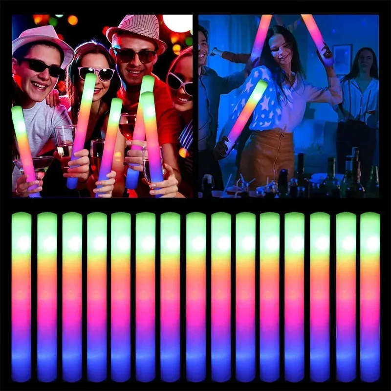 

15/30Pcs LED Glow Sticks Bulk Colorful RGB Glow Foam Stick Cheer Tube Dark Light for Xmas Birthday Wedding Party Supplies