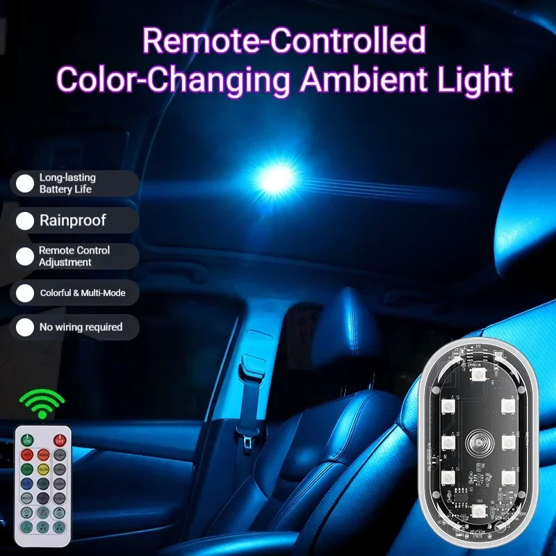8-color car foot lighting, wireless LED flash with magnetic attraction car decoration atmosphere light,