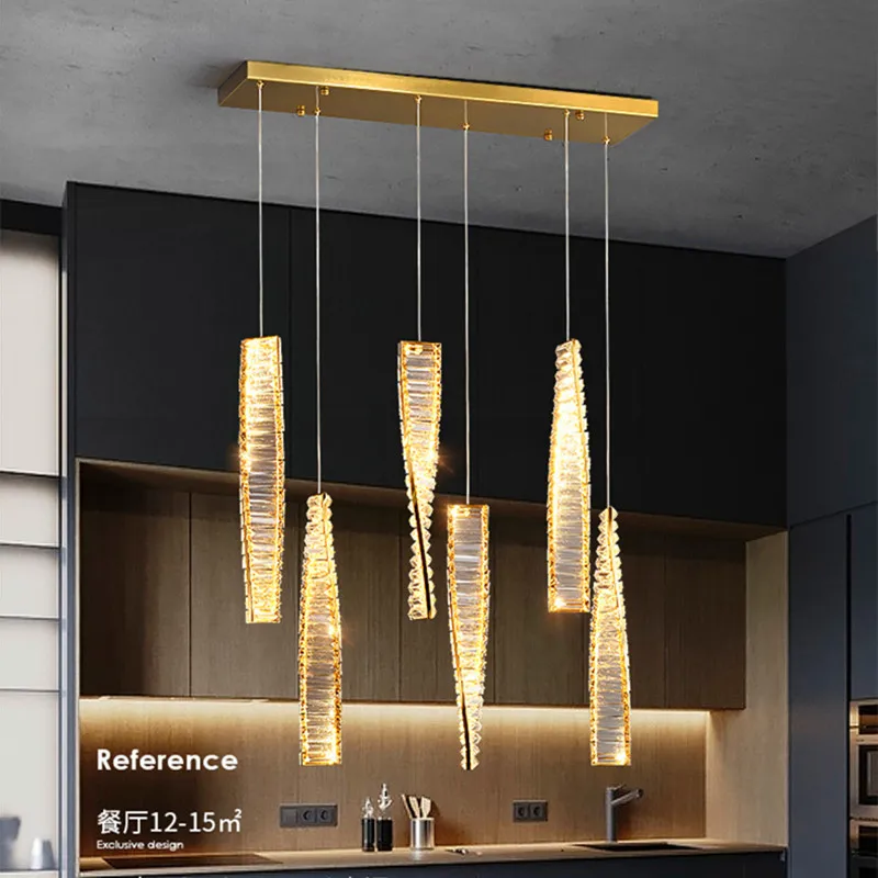 Light Luxury Restaurant Crystal Pendant Lights Hotel Bar Long Hanging Lamp Bedroom Living Room Decor Fixture Cafe LED Chandelier