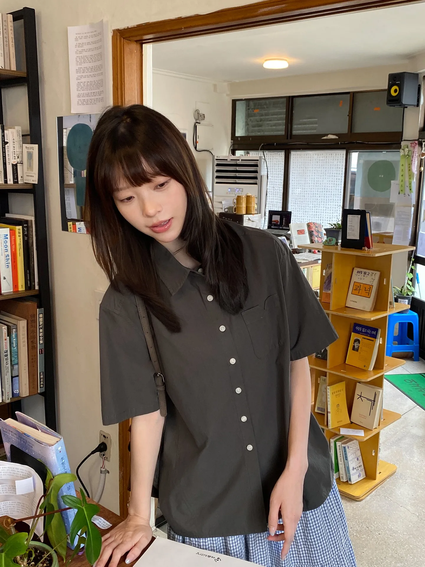 

Milk Rabbit Planet Women's Short Sleeve Cotton Shirt Drawstring Side Pure Color Top Breathable Comfortable Summer New Arrival