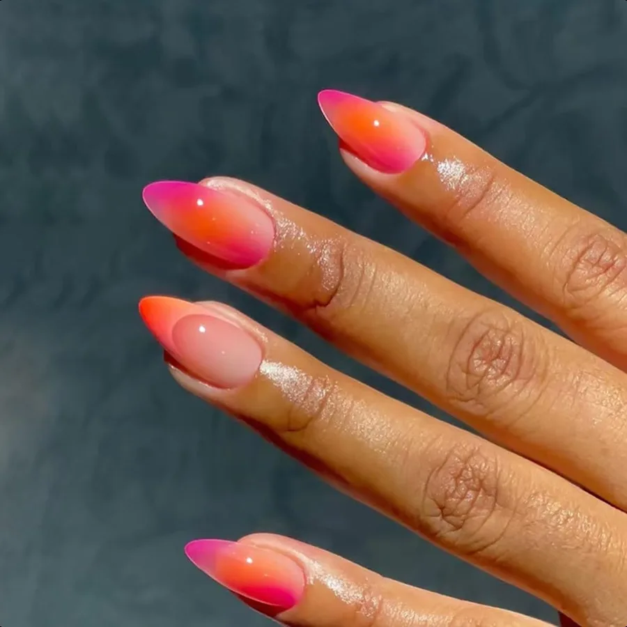 

Миндаль Pr on Nails Короткие французские накладные ногти Оранжевый градиент Акриловые ногти Полное покрытие Шпильки Ногти Летний клей на ногтях Акрил
